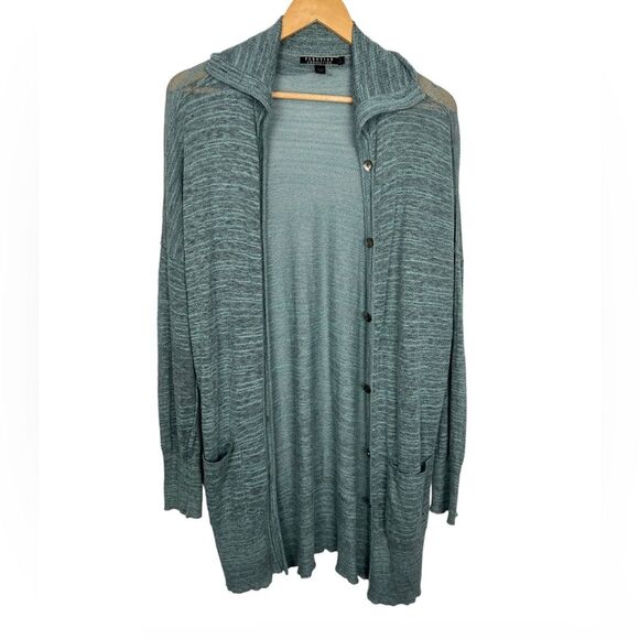 Peruvian Connection Sweaters - Peruvian Connection Pima Cotton Blue Lagenlook Coastal Longline Button Cardigan
